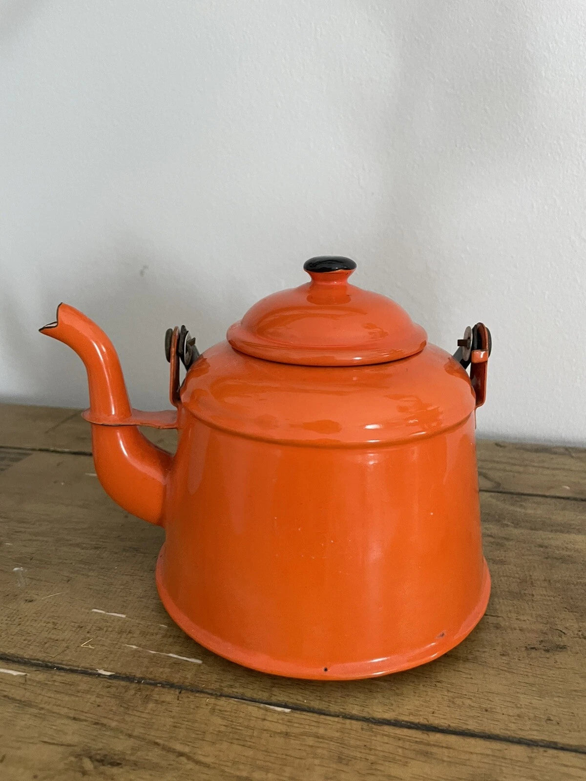 Vintage Enamel Orange Tea Kettle Tea Pot | eBay