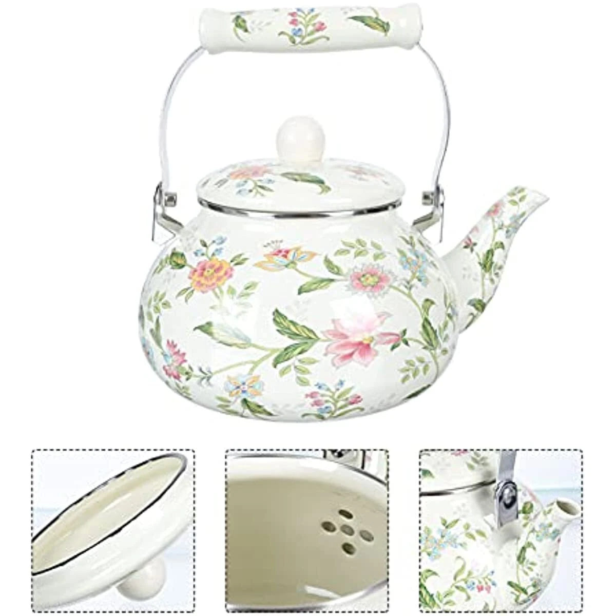 Porcelain Enamel Teakettle Floral Teapot Tea Pot Kettle Stovetop Turk Style | eBay