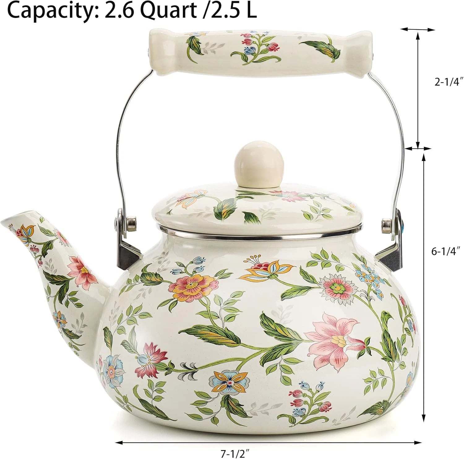 Jucoan 2.6 Quart Vintage Enamel Tea Kettle, Green Floral Enamel on Steel Teapot | eBay