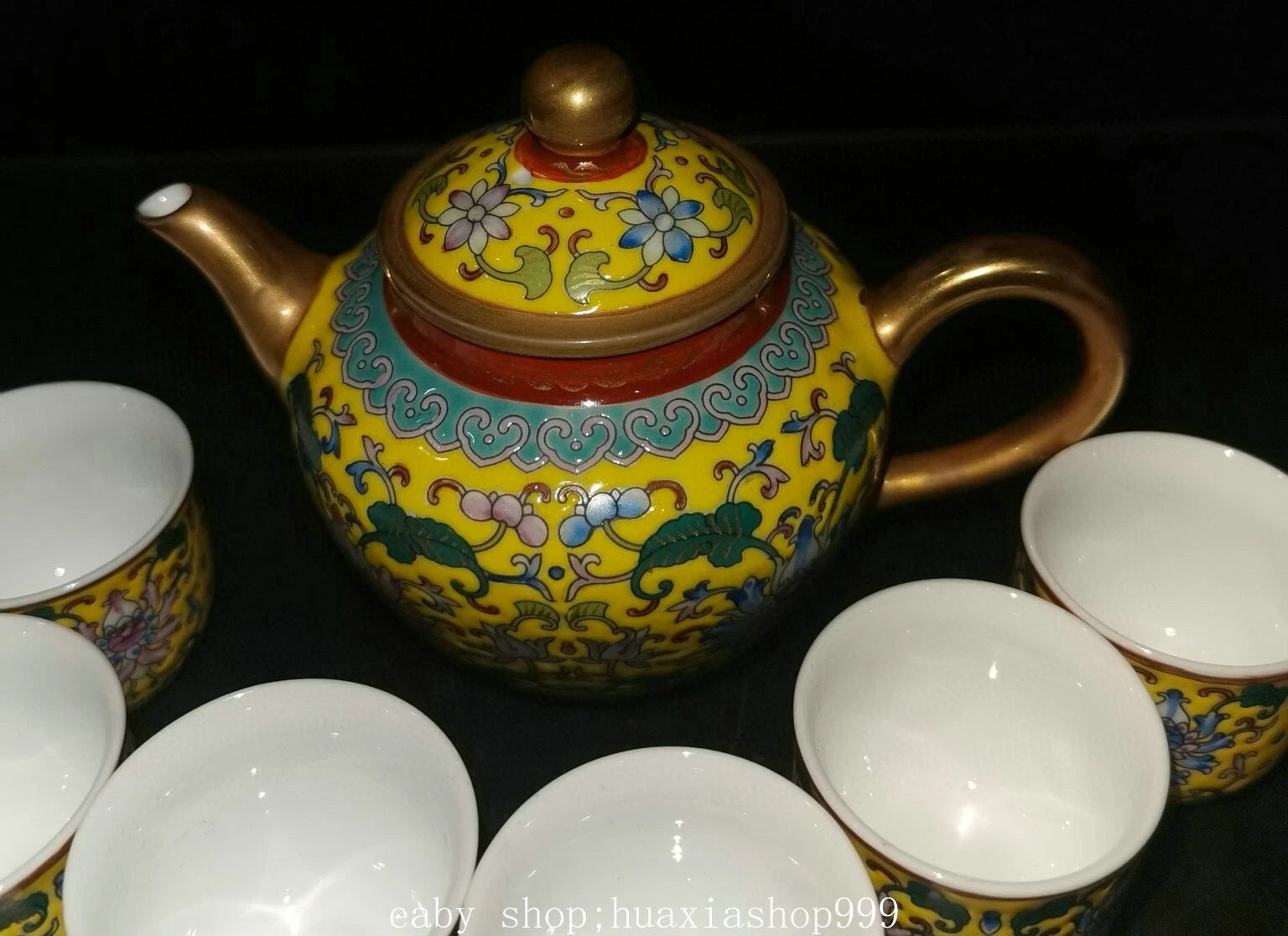 9" YongZheng Marked Colour Enamel Porcelain Gilt Flower Pattern Teapot Cup Set | eBay