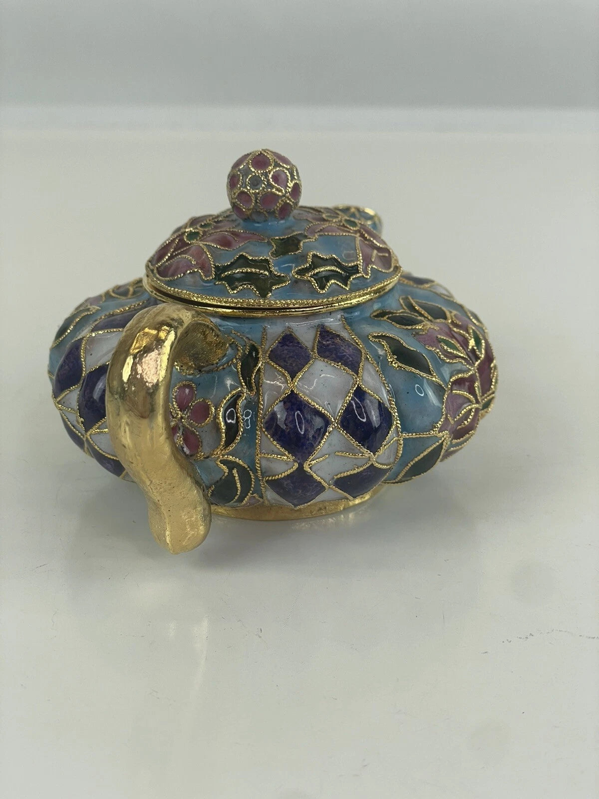 Mini Cloisonné Enameled Floral Glaze Purple Teapot 5"L - 3.5" H | eBay