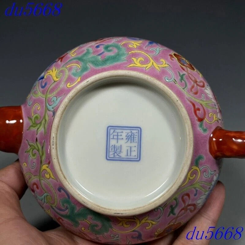 7.2"Qing Dynasty enamel porcelain fushou flowers grain Tea makers Tea Pot statue | eBay