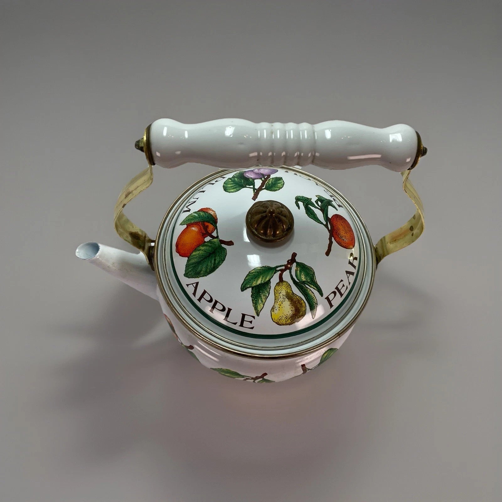 Vintage Enamel Fruit Decorated Tea Kettle (Plum/Apple/Peach/Pear) | eBay