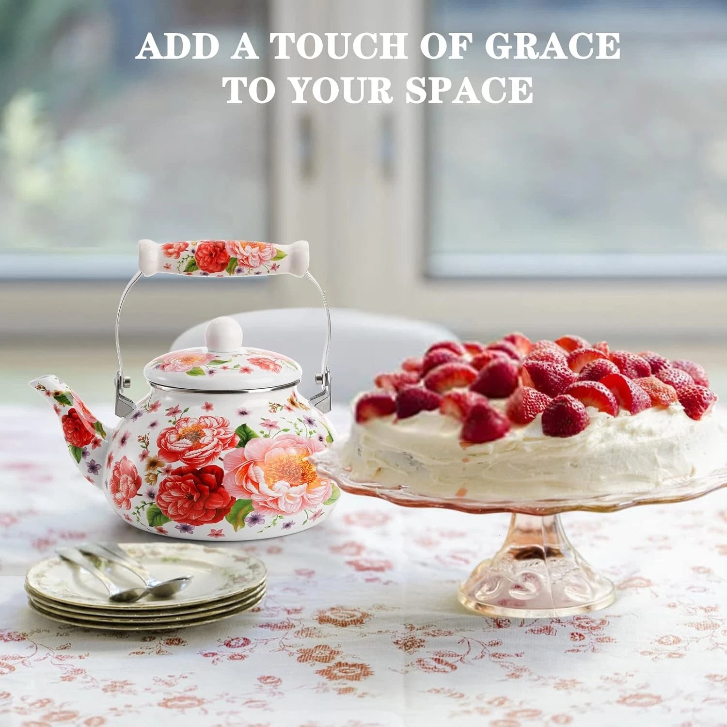 Quart Enamel Tea Kettle Stovetop, Large Porcelain Enameled Teakettle, 2.5L | eBay