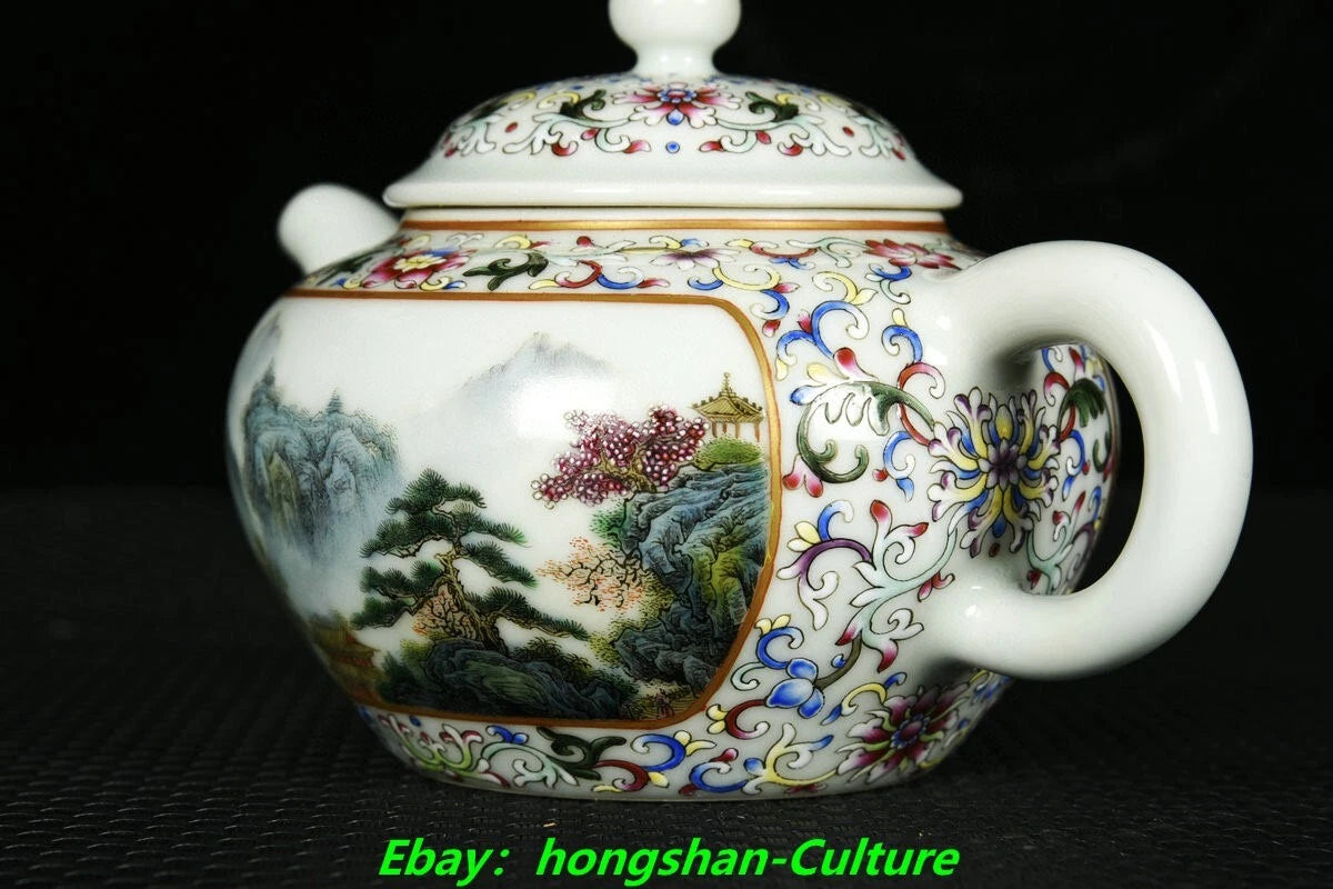 6.3" Qianlong Enamel Colour Porcelain Gold Flower landscape Wine Tea Pot Flagon | eBay
