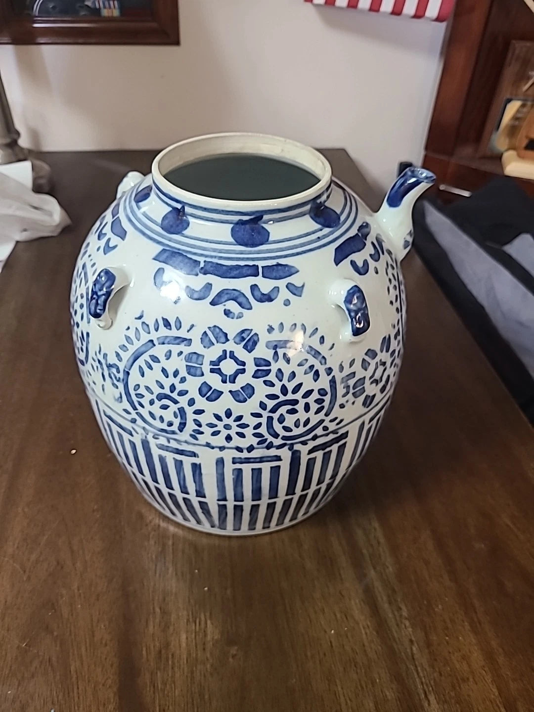 Imposing Enormous Antique Chinese Blue & White Enamel Porcelain Teapot c1900s | eBay