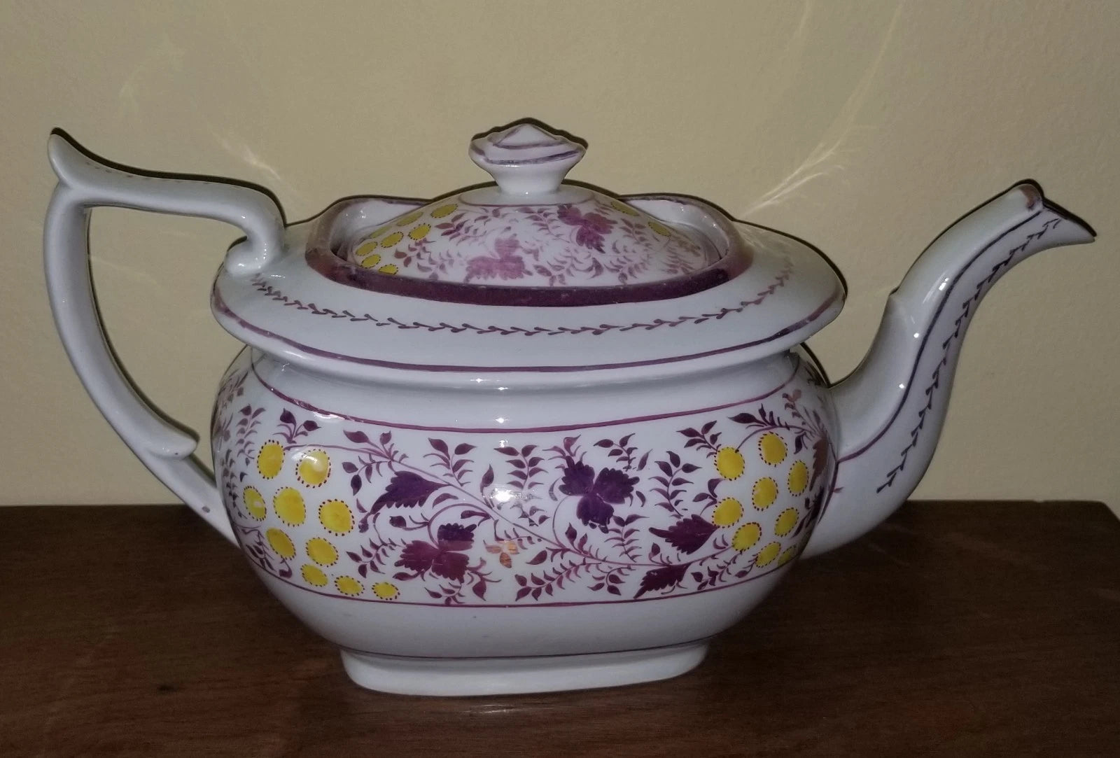 C.1810-1820 Georgian Porcelain Teapot Pink Luster Yellow Enamel Exc. Condition | eBay