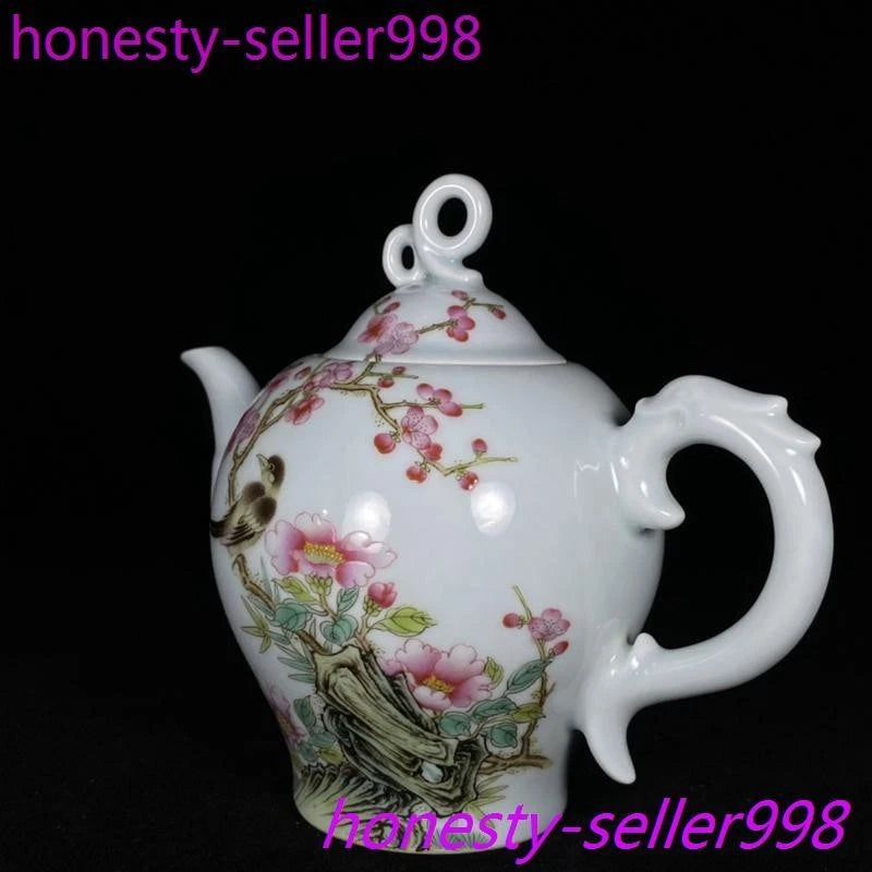 7"China qing Dynasty Enamel color porcelain flowers bird grain flagon Teapot pot | eBay