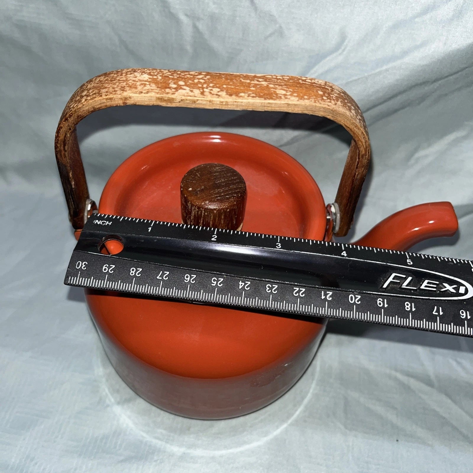 Vintage 4-Cup Enamel Tea Kettle Teapot - Red w/ Wood Handle & Lid - Retro Charm | eBay