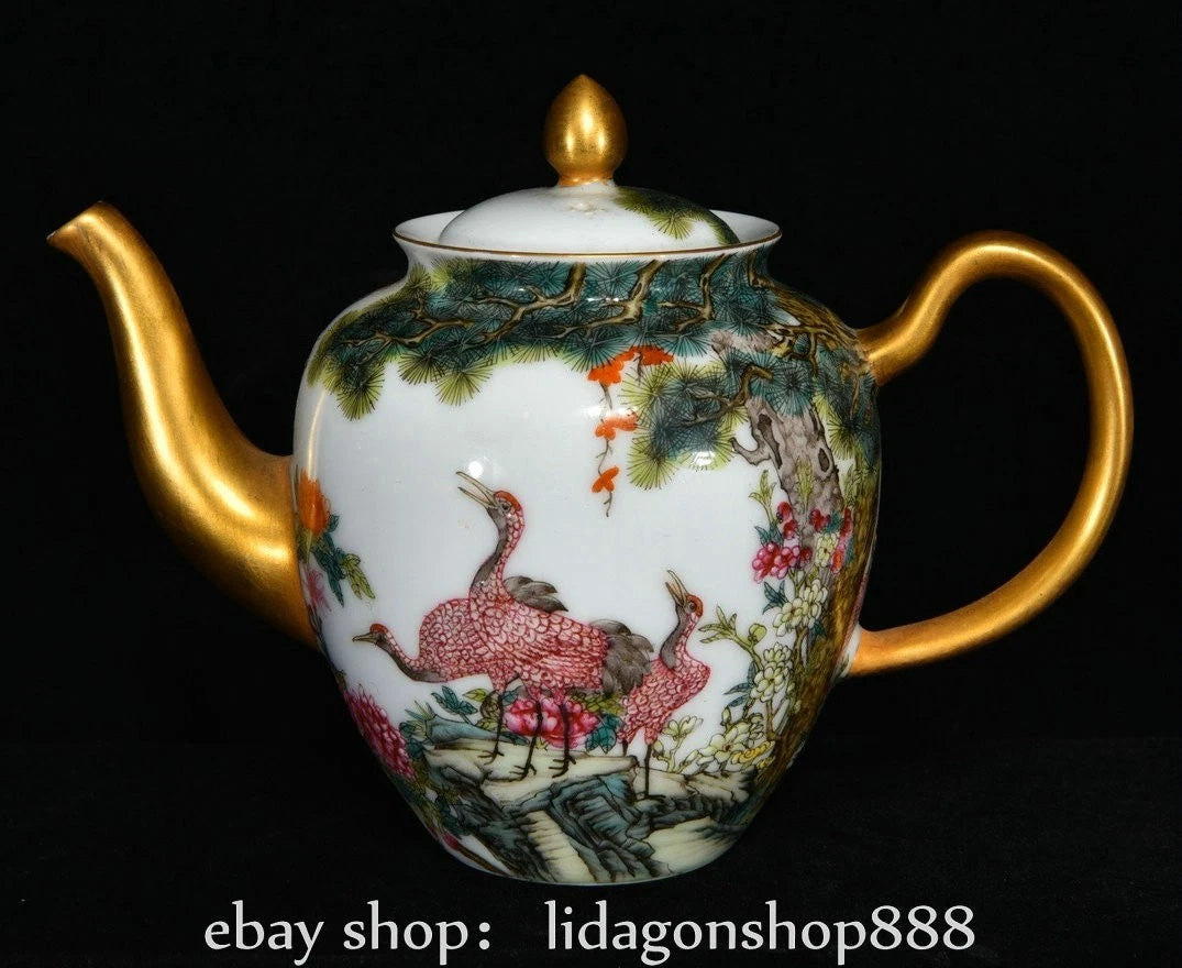 6.4"Yongzheng Marked Enamel Porcelain Gilt Flower Birds Tree Pattern Wine Teapot | eBay