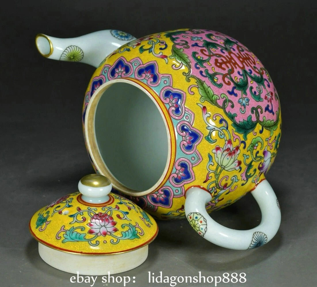 7.2" Yongzheng Marked Enamel Porcelain Flower Leaf Words Pattern Wine Tea Pot | eBay