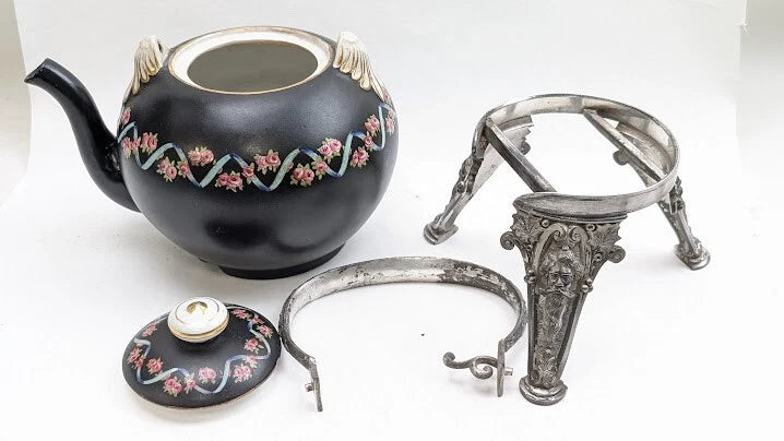 Antique Teapot Kettle on Stand Victorian Meriden Silver Plate Porcelain Enamel | eBay