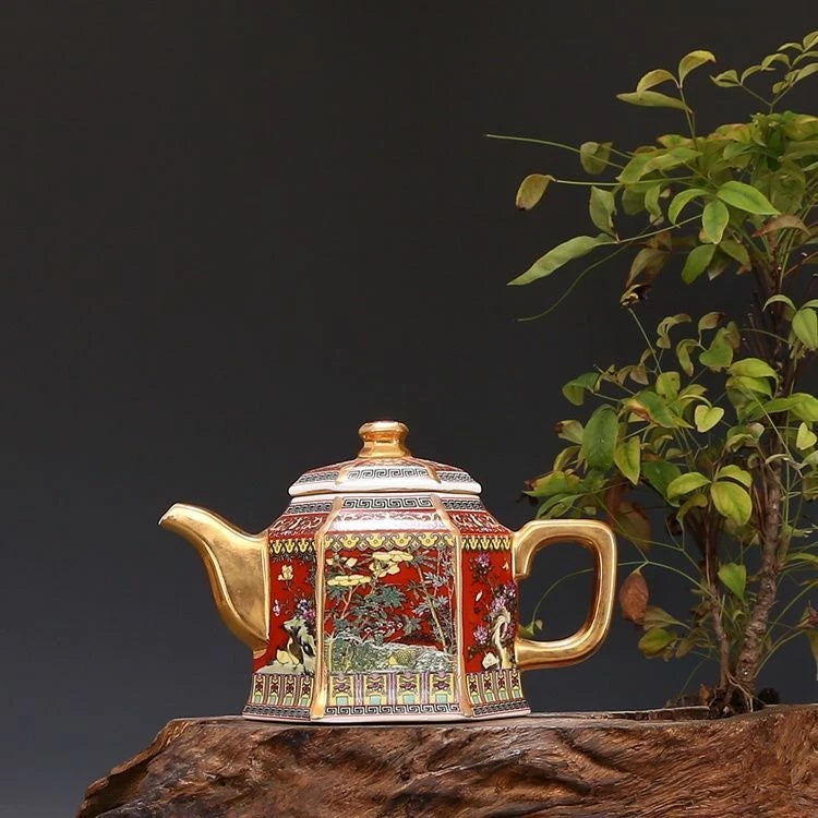 Jingdezhen Porcelain Enamel Painted Gold Hexagonal Handle Teapot Qing Qianlong 1 | eBay