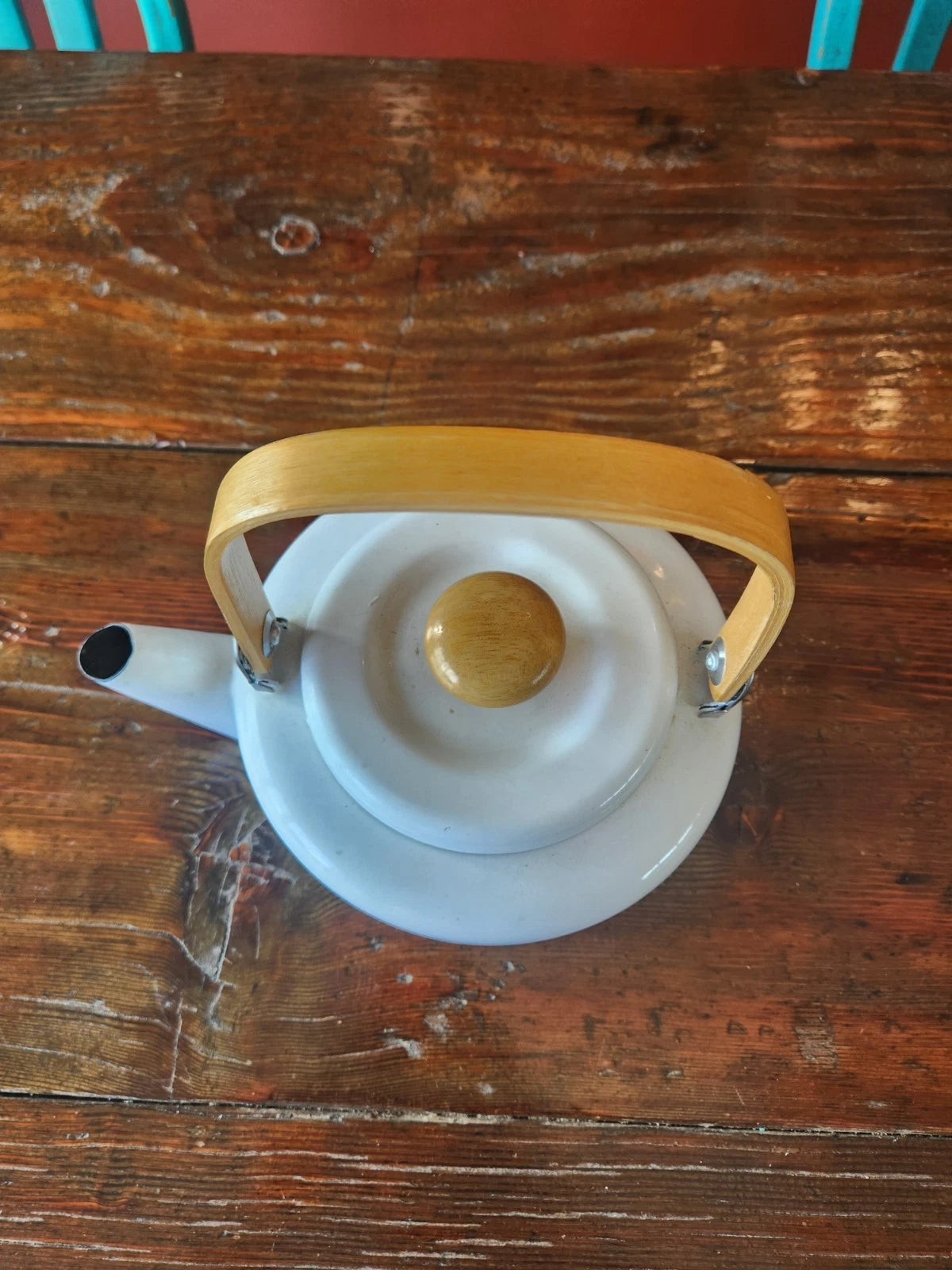 Vtg Old Enamel Porcelain Apple Grapes Wooden Handle Teapot Kettle Indonesia | eBay