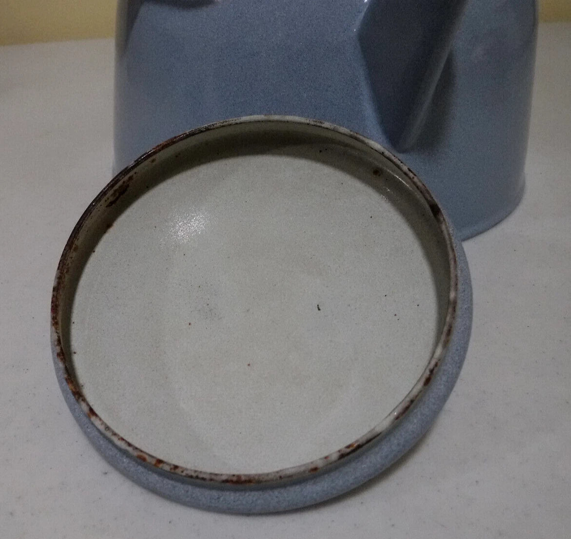 Vintage Enamel Light Blue Speckled Teapot with Wood Handle | eBay