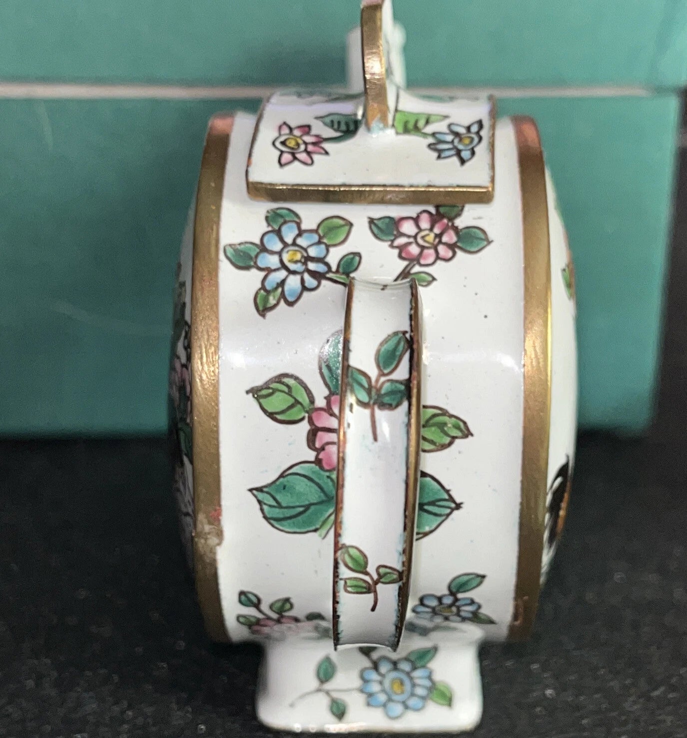 Porcelain Enamel Over Copper Mini Tea Pot With Roosters By Chinemel Fast Ship | eBay