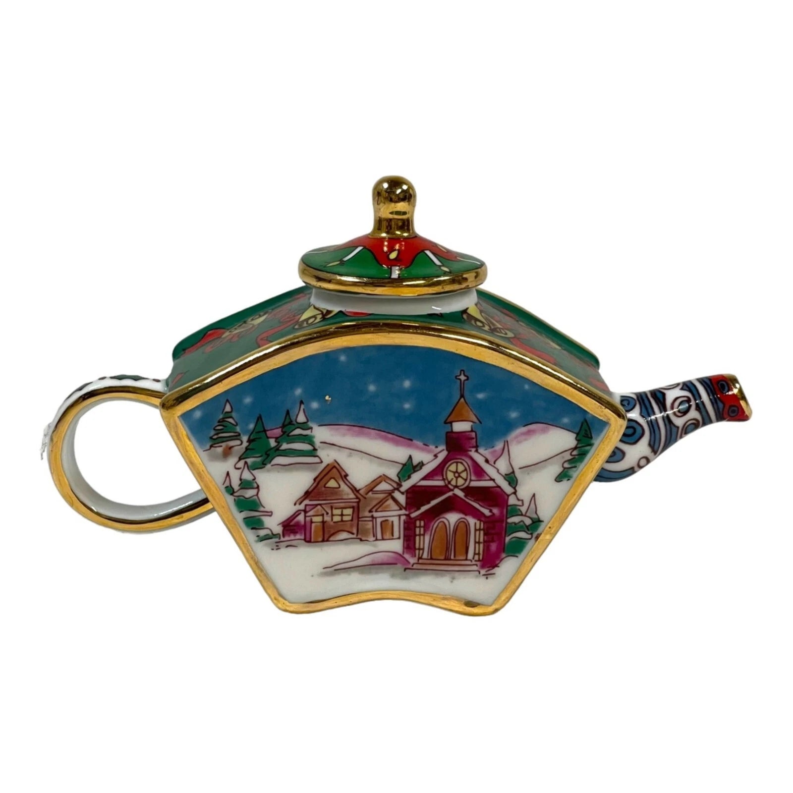 Christmas Themed Porcelain Cloisonne Enamel Teapot Gold Accents & Festive Design | eBay