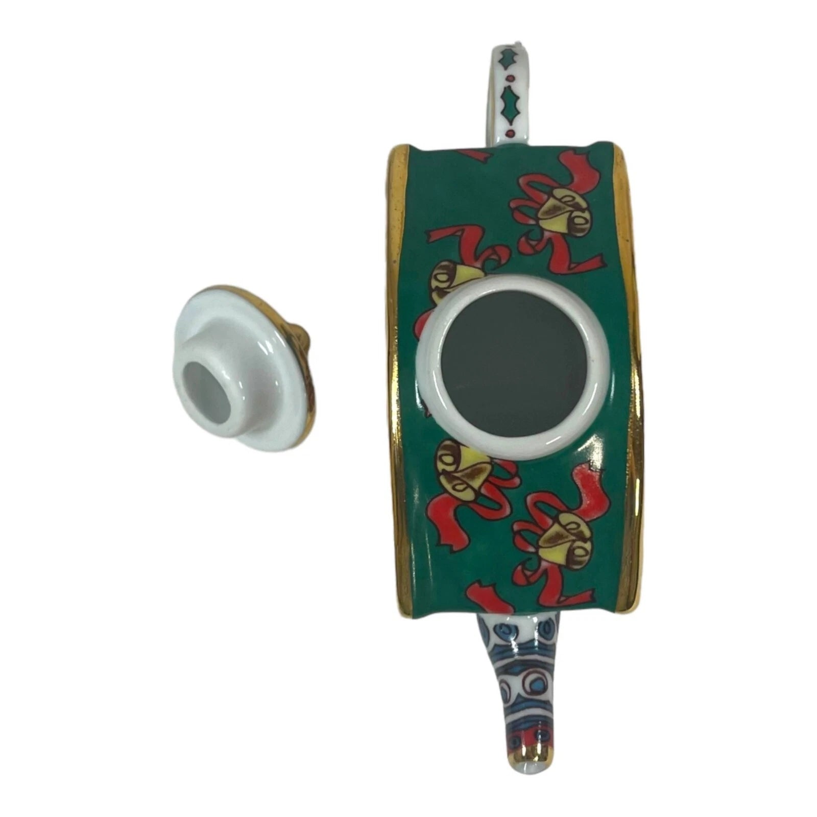 Christmas Themed Porcelain Cloisonne Enamel Teapot Gold Accents & Festive Design | eBay