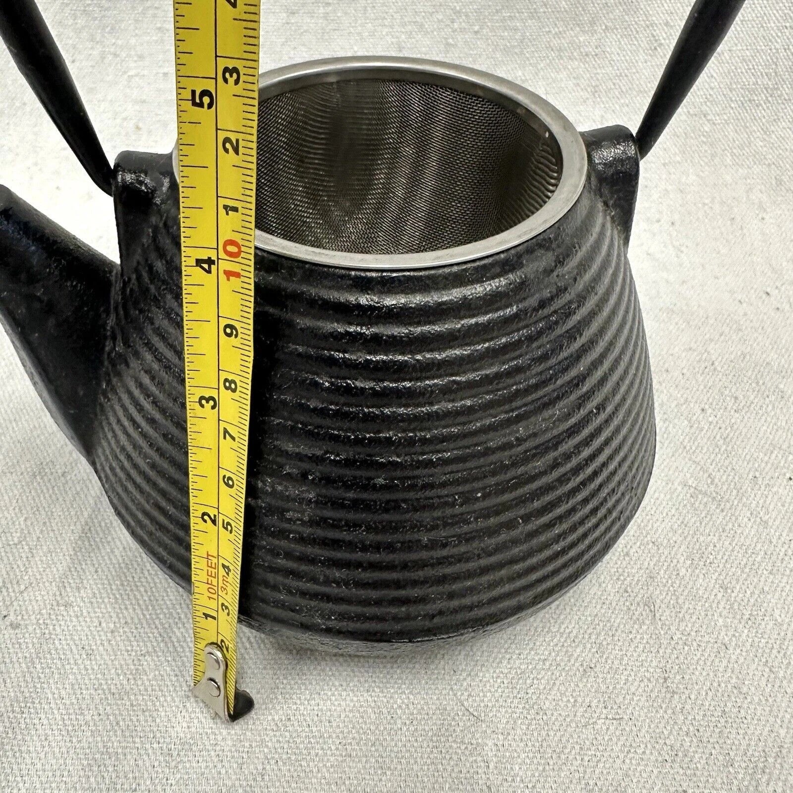 Cast Iron Black Ribbed Tea Pot Teapot Tea Kettle Enamel with Lid & Strainer Used | eBay