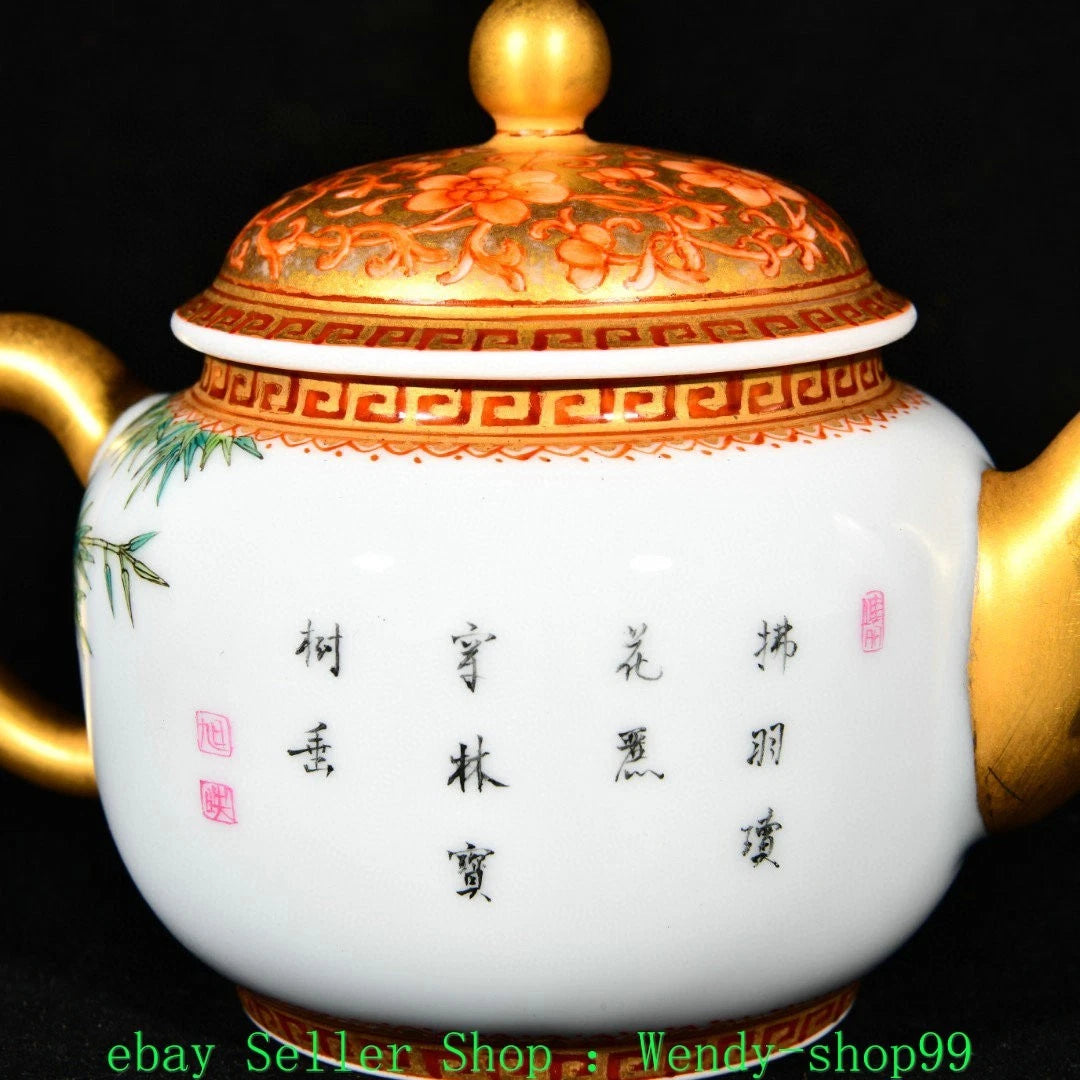 5" YongZheng Marked Colour Enamel Porcelain Gilt Bamboo Plum Magpie Bird Teapot | eBay
