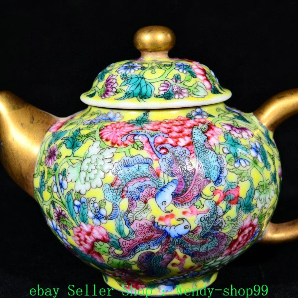 4" YongZheng Marked Colour Enamel Porcelain Gilt Flower Pattern Butterfly Teapot | eBay