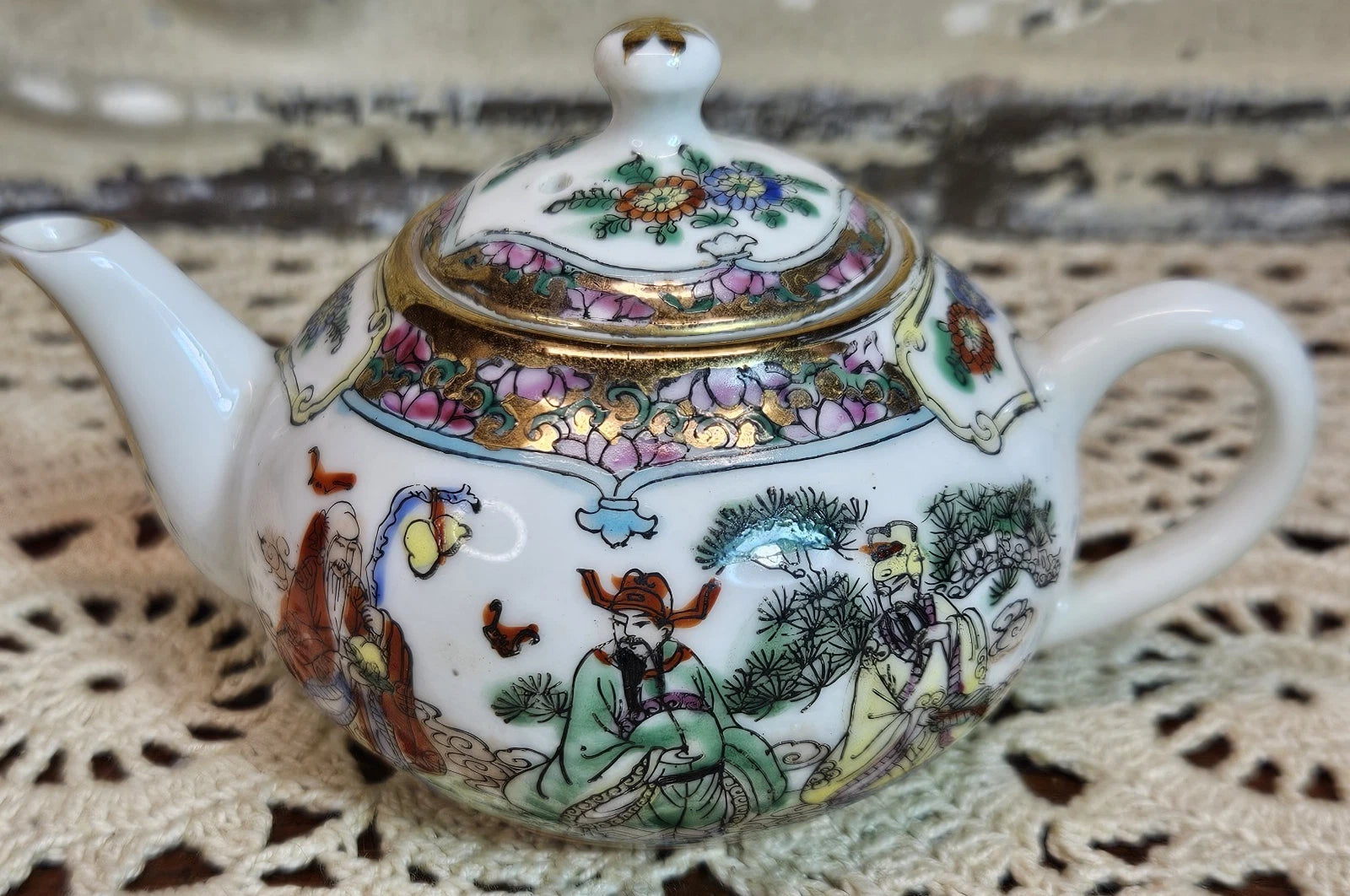 8 Piece Vintage Miniature Enamel on Porcelain Asian Teapot & Tea Cups | eBay