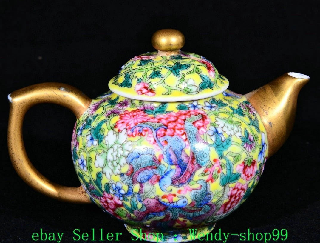 4" YongZheng Marked Colour Enamel Porcelain Gilt Flower Pattern Butterfly Teapot | eBay