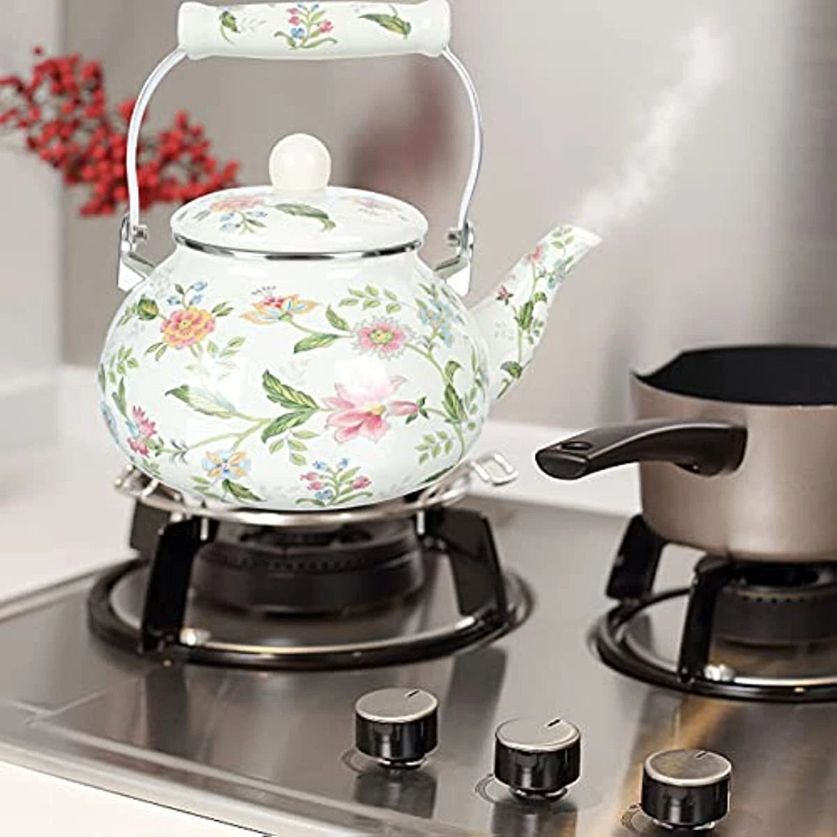 Porcelain Enamel Teakettle Floral Teapot Tea Pot Kettle Stovetop Turk Style | eBay