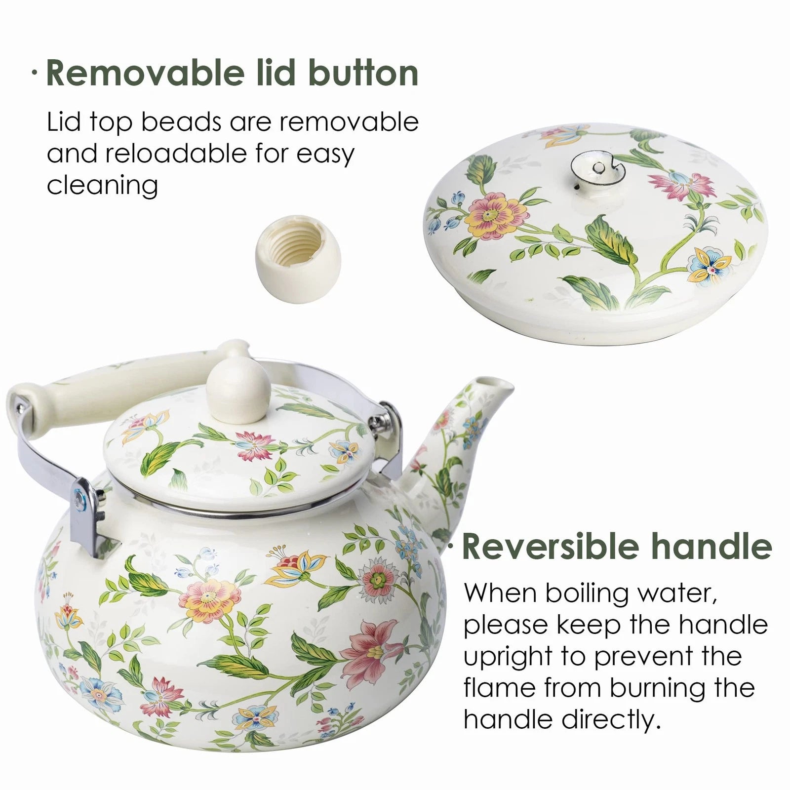 Enamel Teapot Floral Large Porcelain Enameled Teakettle Stovetop Kettle | eBay