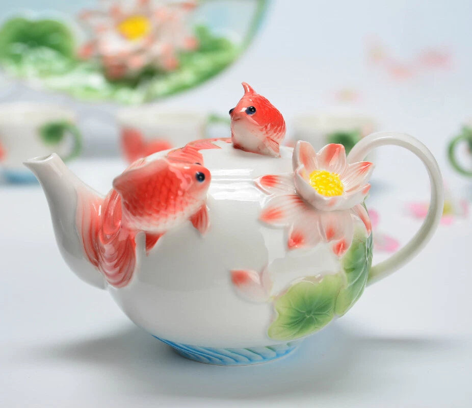 Enamel Coffee Tea Pot Relievo Lotus Porcelain Kettle Ceramic Chinese | eBay