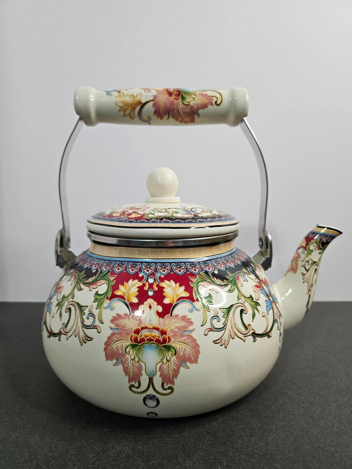 Gorgeous Enamel Teapot with Ceramic Handle - Very Nice | eBay