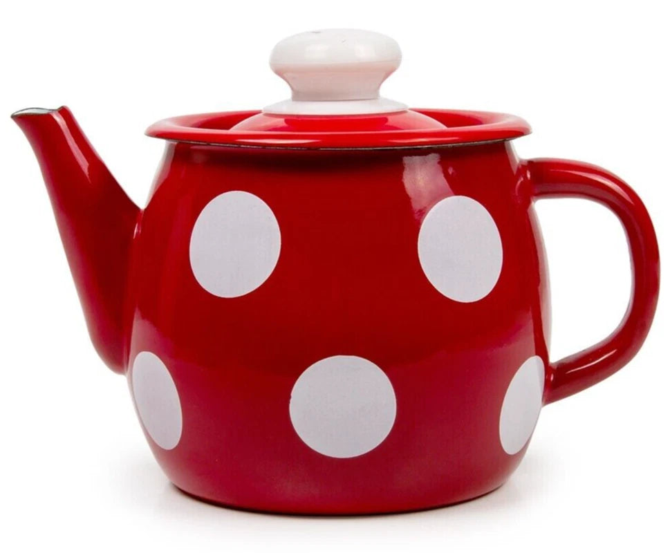 Red Polka Dot Enamel Teapot Small Stovetop Kettle Vintage Enameled Tea Pot 1.1qt | eBay