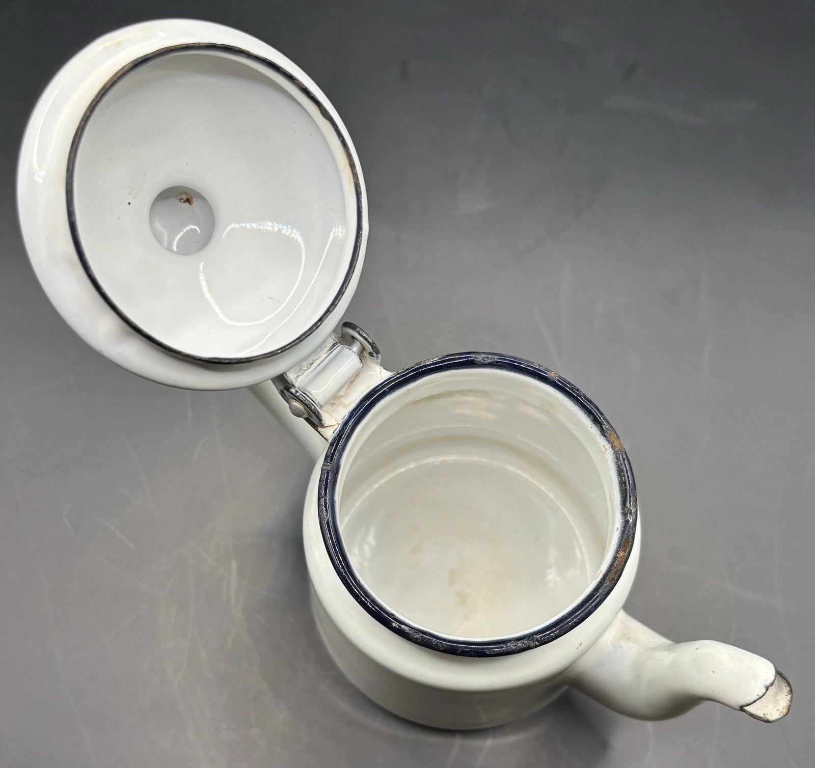 Vintage Miniature White Enamel Teapot Small Tea Kettle w/ Hinged Lid | eBay