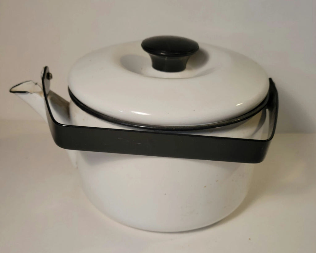 Enamal Tea Pot White with Black Metal Handle | eBay