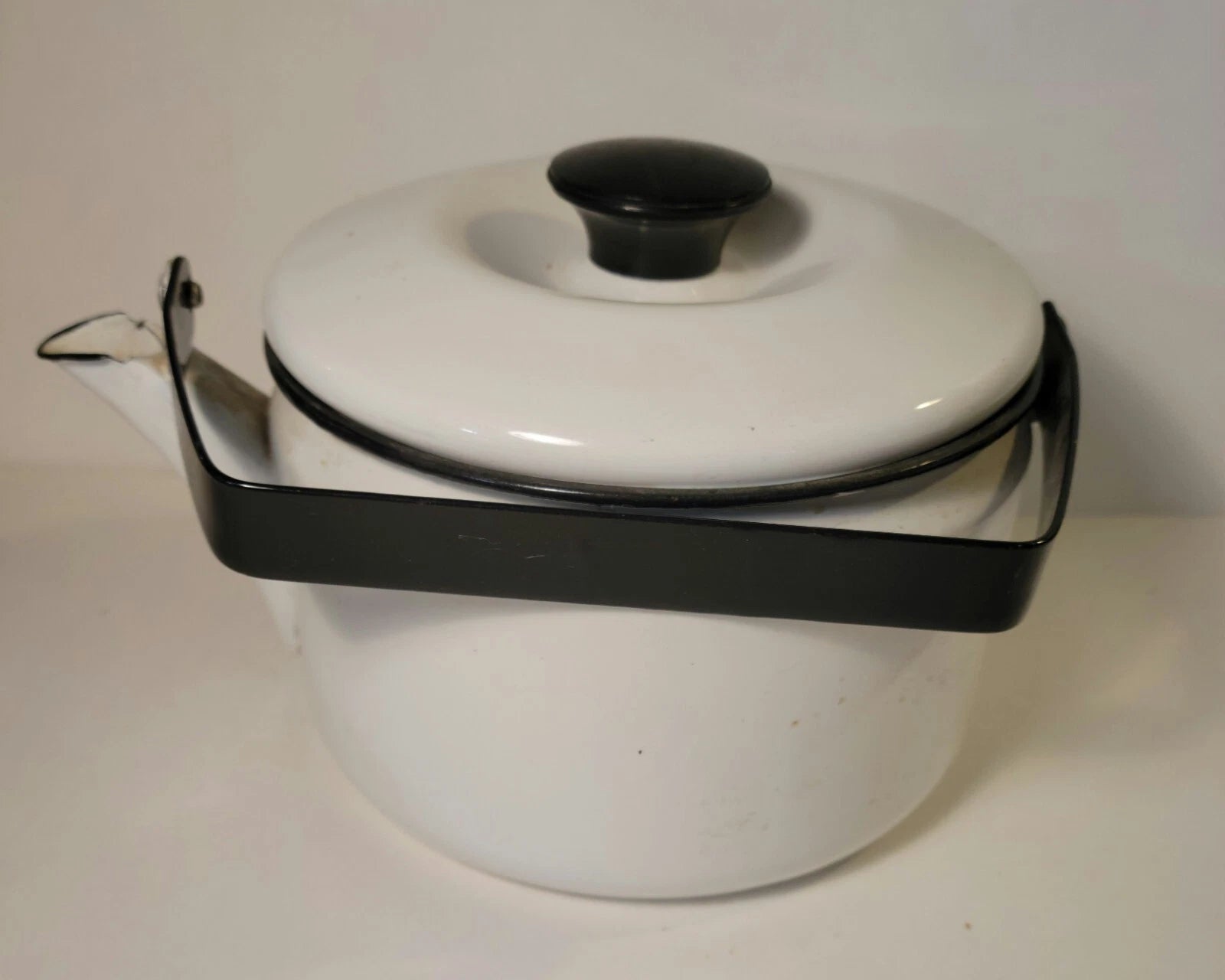 Enamal Tea Pot White with Black Metal Handle | eBay