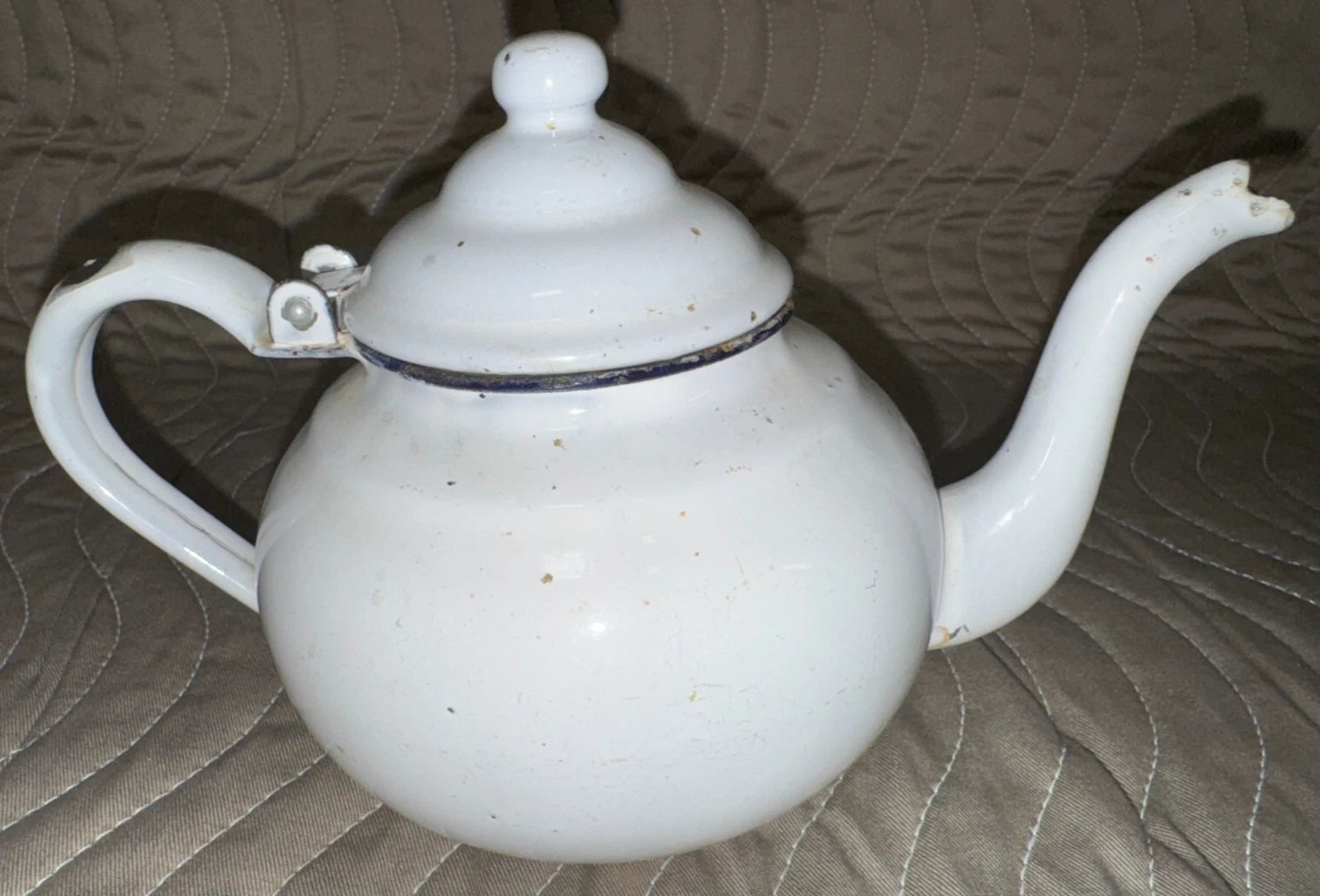 Vintage White Enamel Enamelware Teapot Hinged Lid | eBay