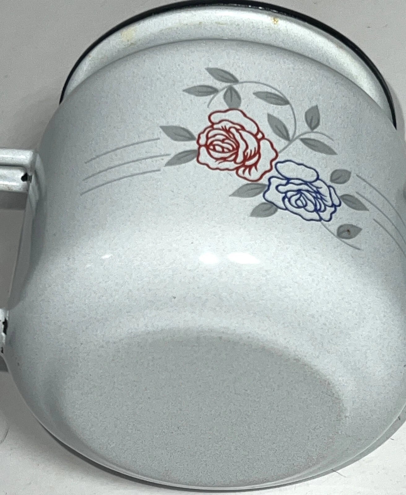 VTG Enamel Enamelware Rose Floral White Blue Metal Mini Small Tea Teapot Kettle | eBay