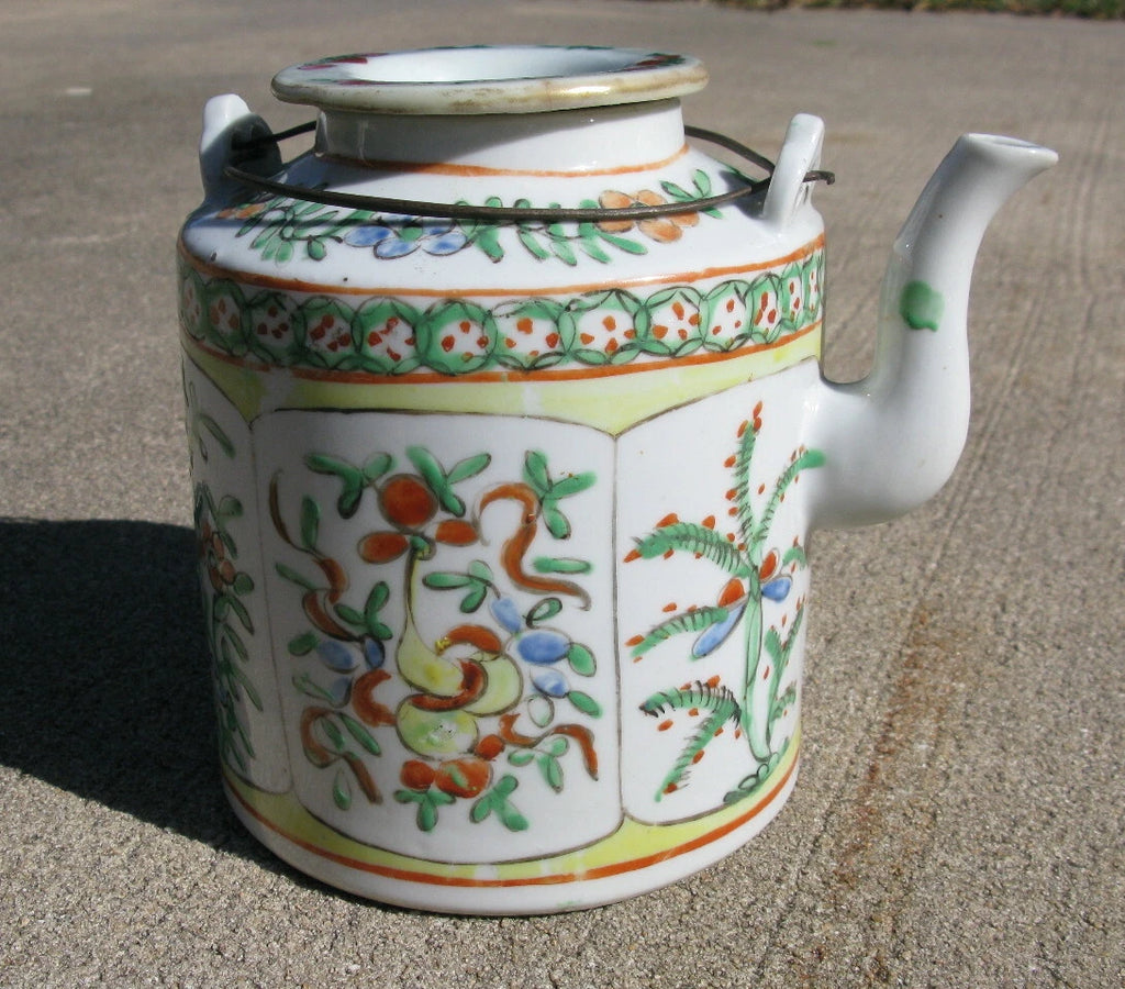 Antique Chinese porcelain teapot hand painted enamels in Famille Verte 19thC | eBay