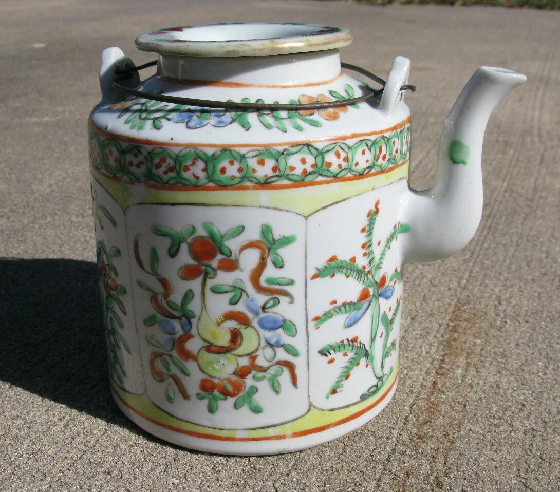 Antique Chinese porcelain teapot hand painted enamels in Famille Verte 19thC | eBay