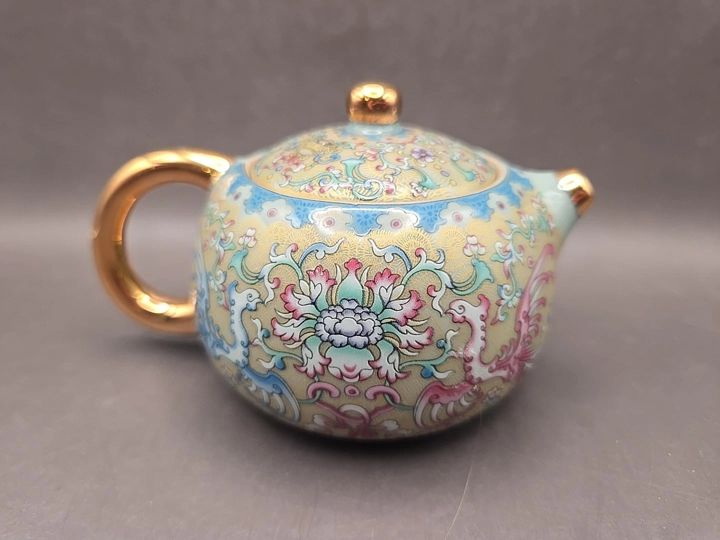 Gold Painting Enamel Ceramic Teapot Teal Floral Single Serving | eBay