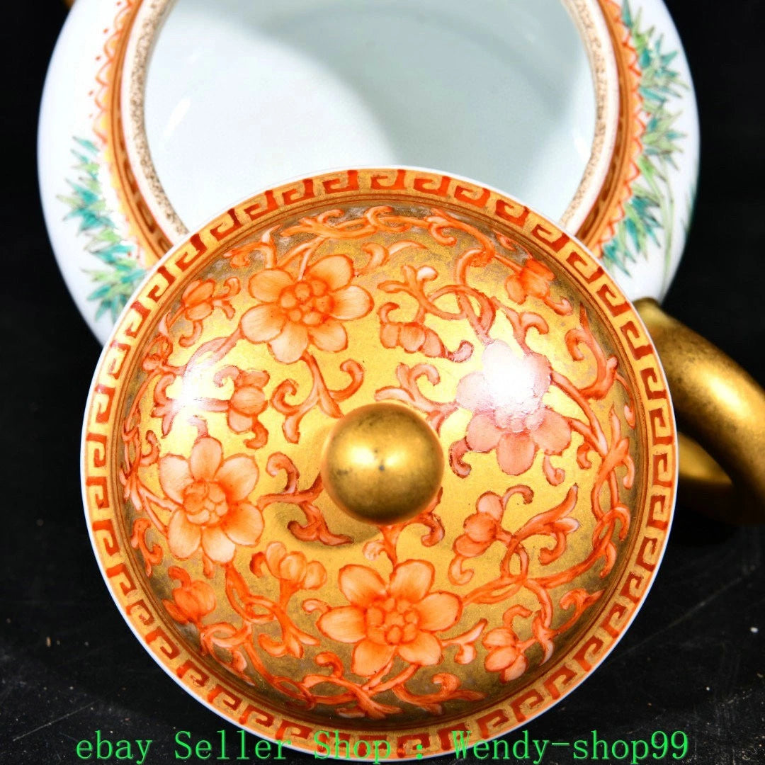 5" YongZheng Marked Colour Enamel Porcelain Gilt Bamboo Plum Magpie Bird Teapot | eBay