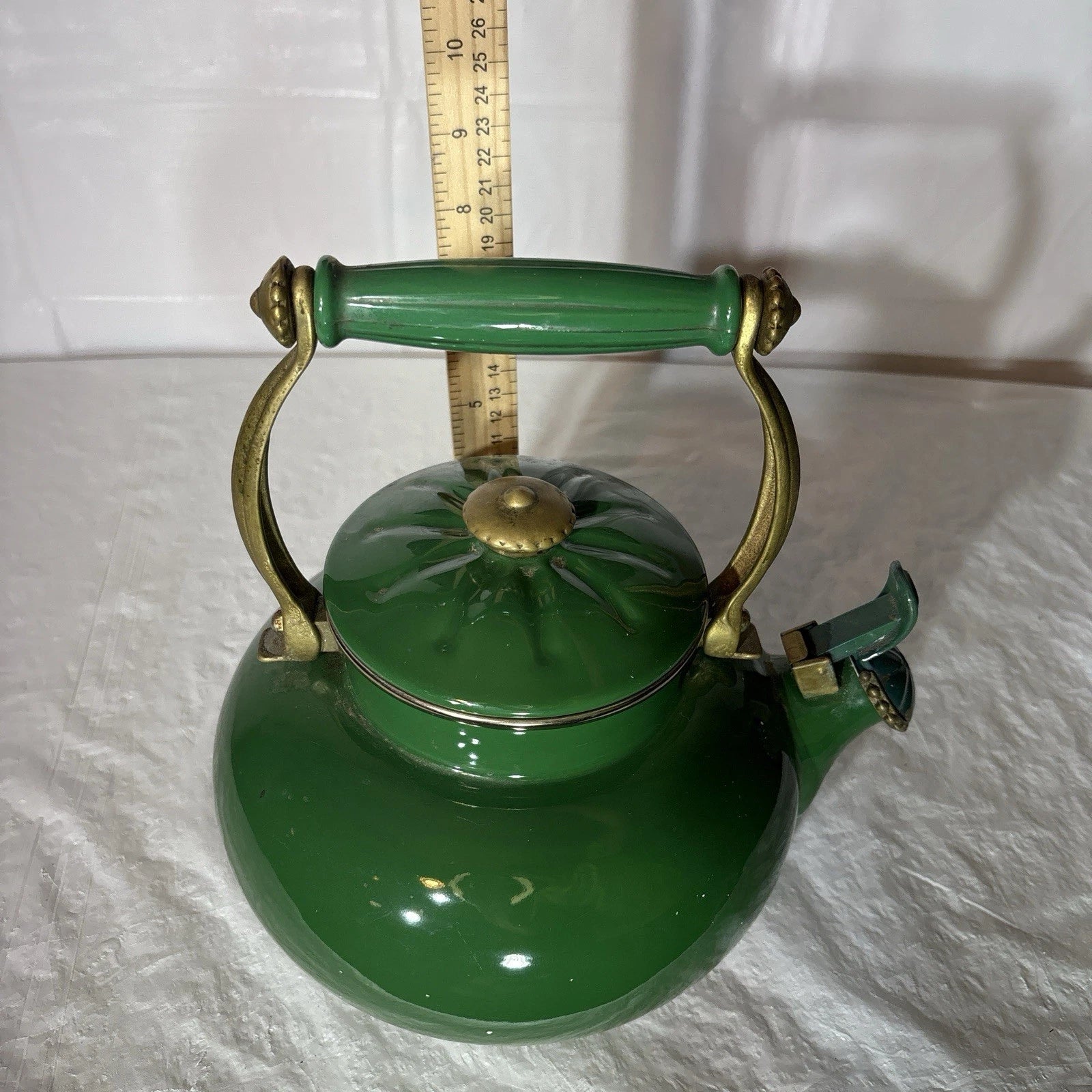 Vtg Ancona green enamel stainless steel teapot kettle/ brass handle, decorative | eBay