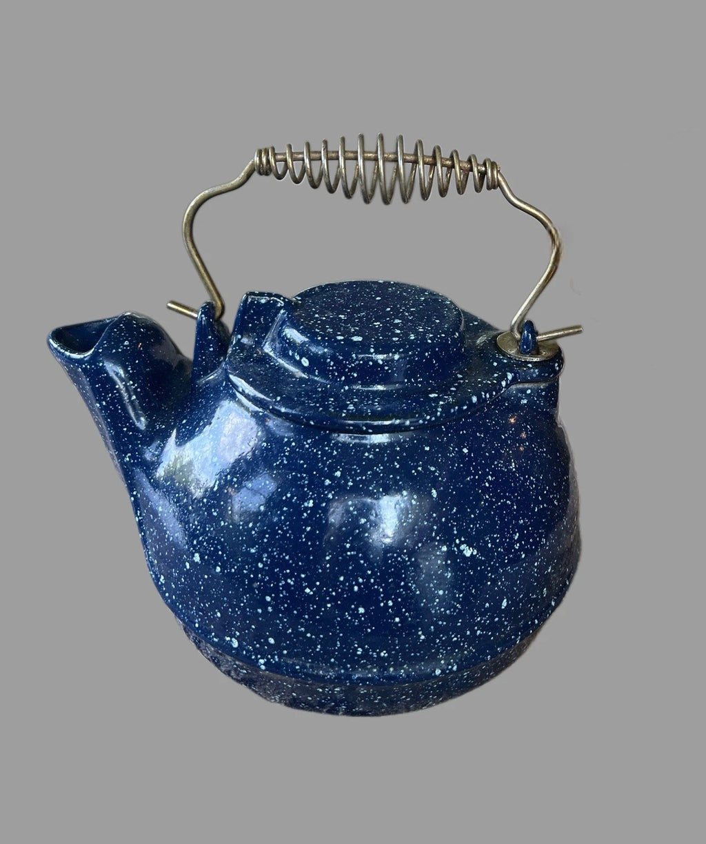 Vintage Cast Iron Teapot with Swivel Lid Blue White Speckle Enamel Camping Cook | eBay