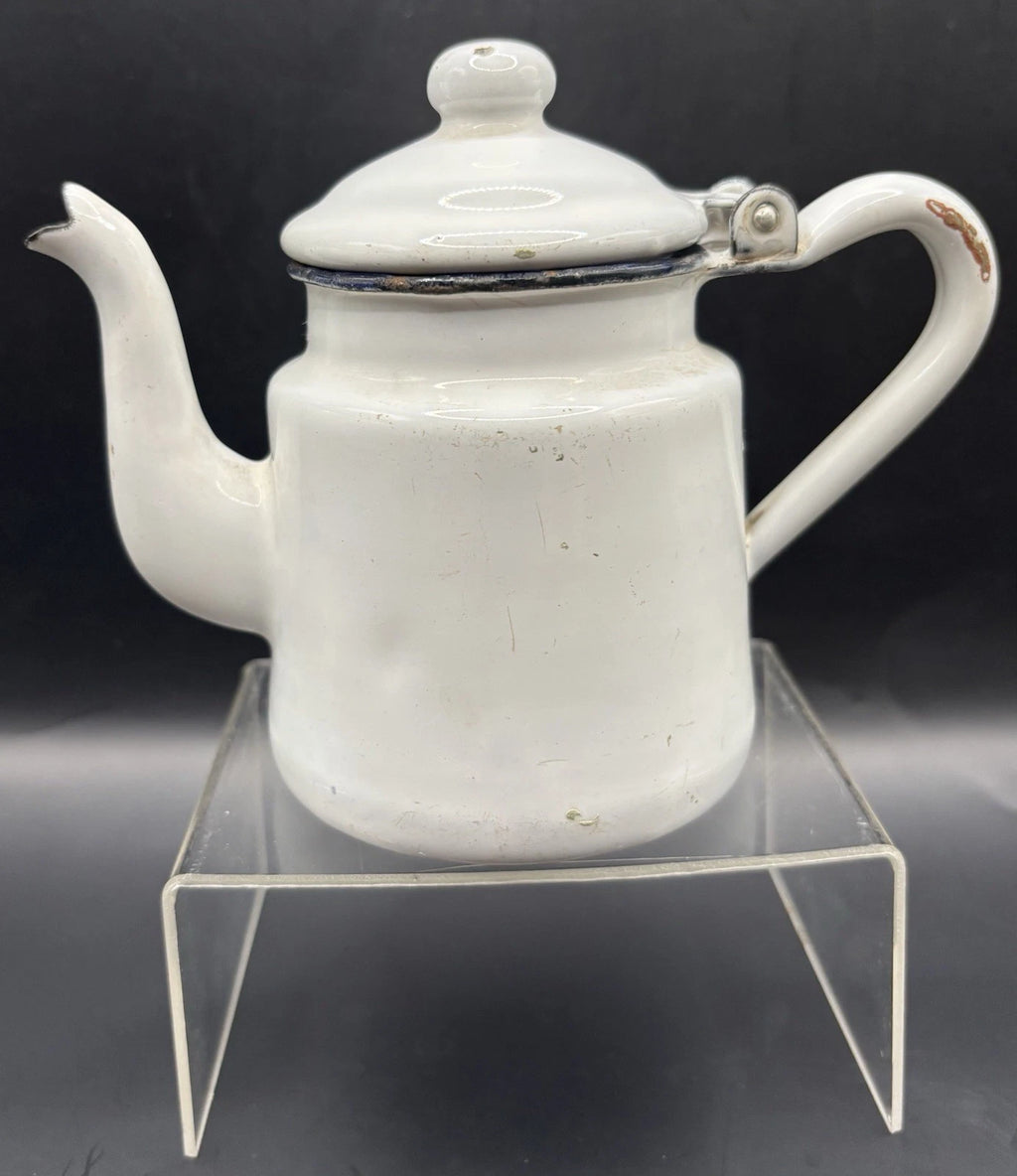 Vintage Miniature White Enamel Teapot Small Tea Kettle w/ Hinged Lid | eBay