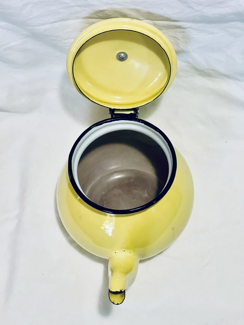 VINTAGE YELLOW ENAMELWARE TEAPOT GOOSENECK SPOUT & BLACK HANDLE | eBay