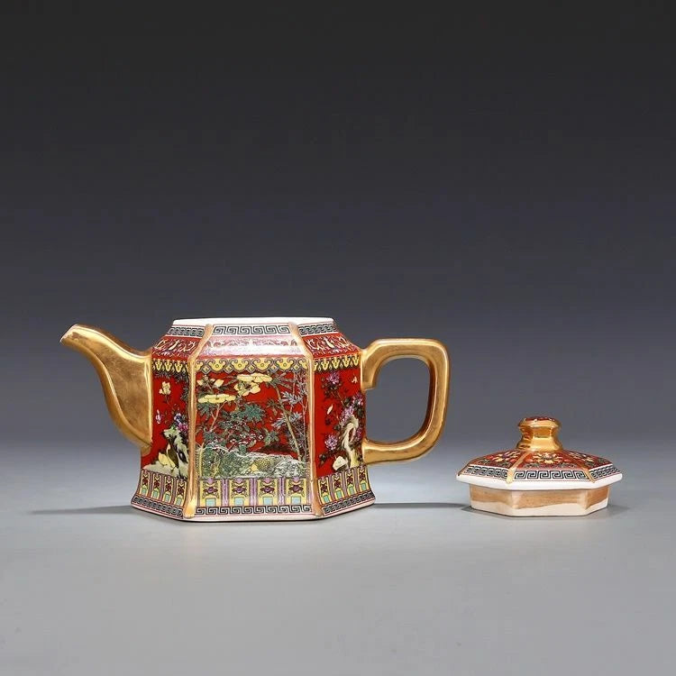 Jingdezhen Porcelain Enamel Painted Gold Hexagonal Handle Teapot Qing Qianlong 1 | eBay