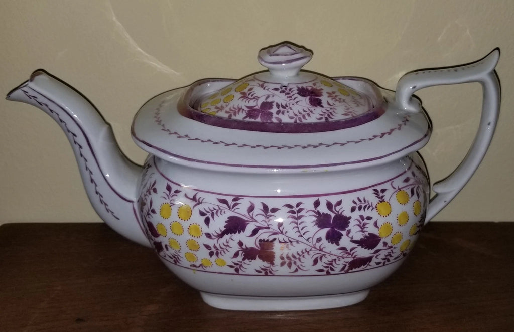C.1810-1820 Georgian Porcelain Teapot Pink Luster Yellow Enamel Exc. Condition | eBay