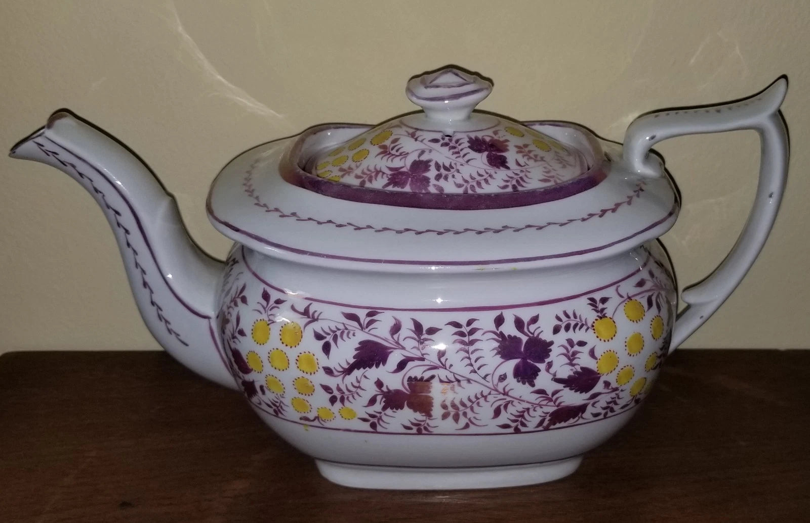 C.1810-1820 Georgian Porcelain Teapot Pink Luster Yellow Enamel Exc. Condition | eBay