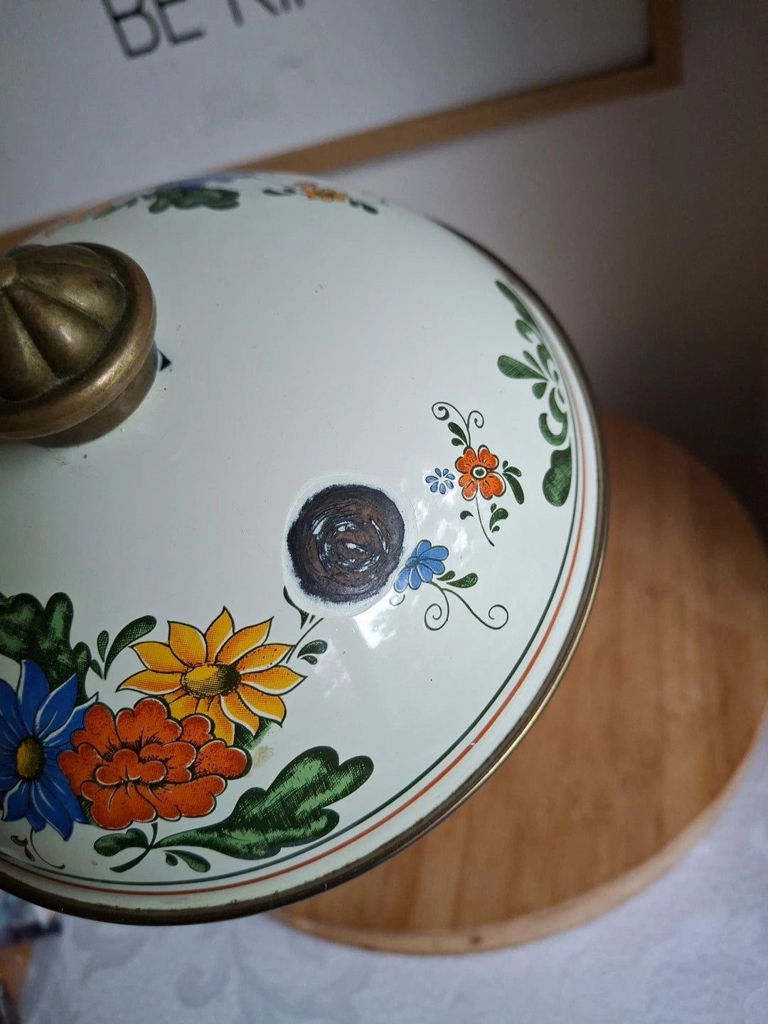 Vtg Enamel Ware Floral Teapot Kettle With Wooden Handle Normandy | eBay