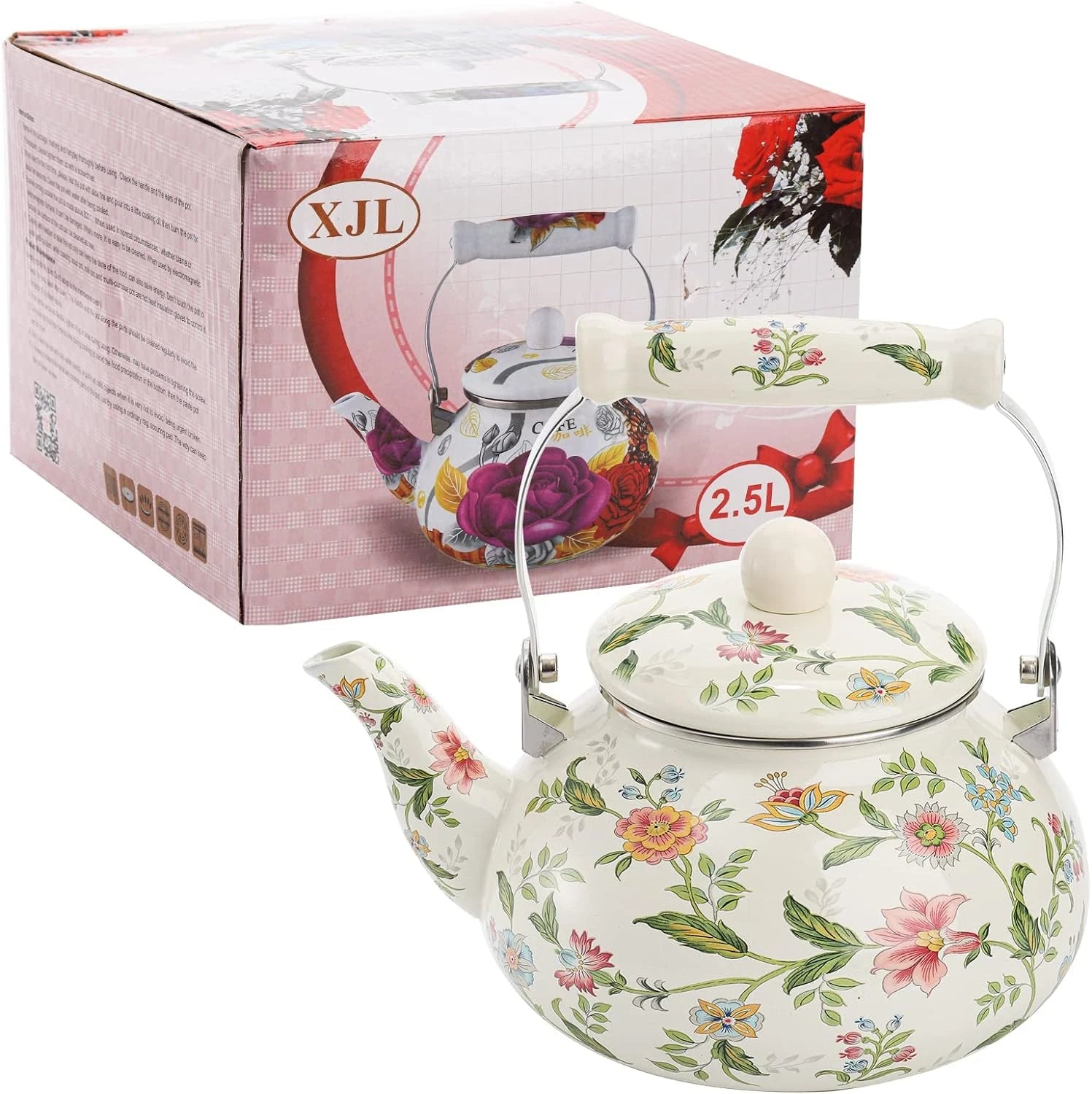 Jucoan 2.6 Quart Vintage Enamel Tea Kettle, Green Floral Enamel on Steel Teapot | eBay